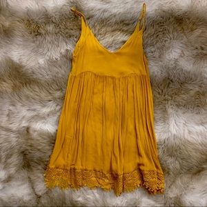 Lulus Rhiannon Mustard Yellow Lace Babydoll Dress